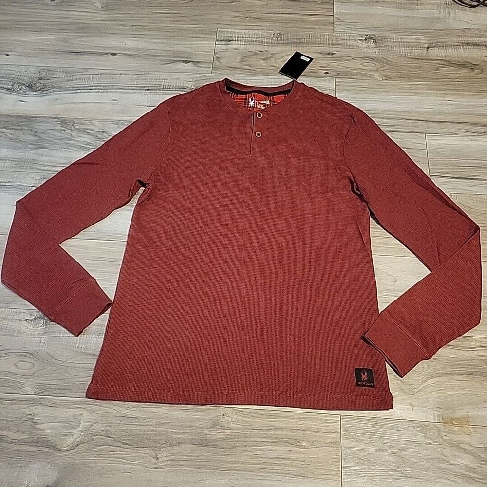 Spyder Henley Shirt Mens XL Maroon Waffle Knit Long Sleeve Loungewear NWT